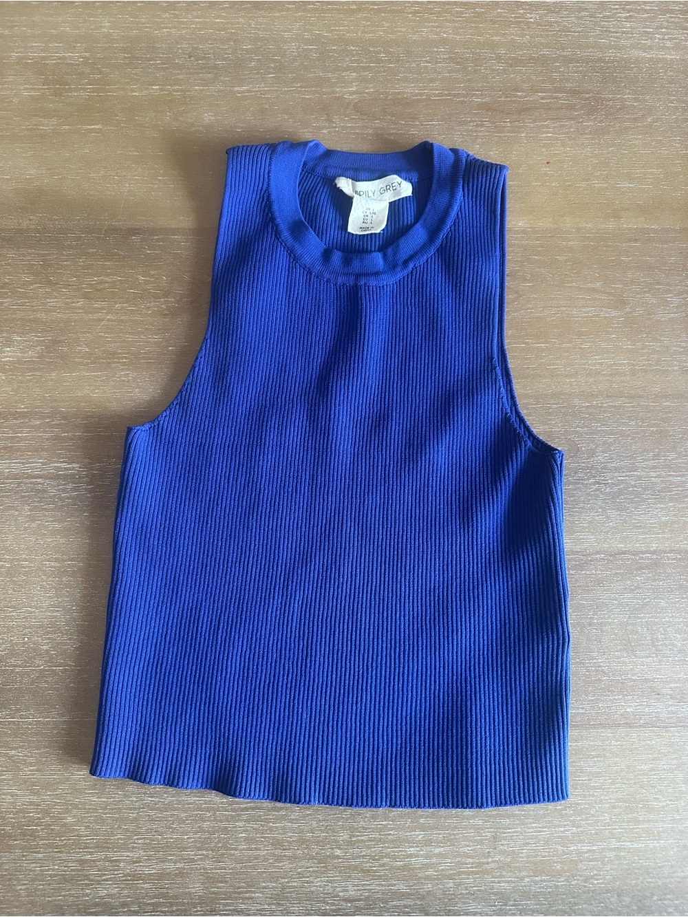 Blue Ribbed Sleeveless cropped Tank